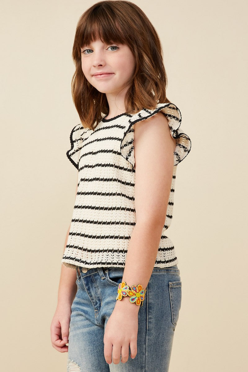 Black Striped Ruffle Sleeve Top