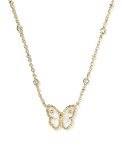 Cailey Butterfly Short Pendant Necklace - Gold Ivory Mother Of Pearl - Southern Belle Boutique