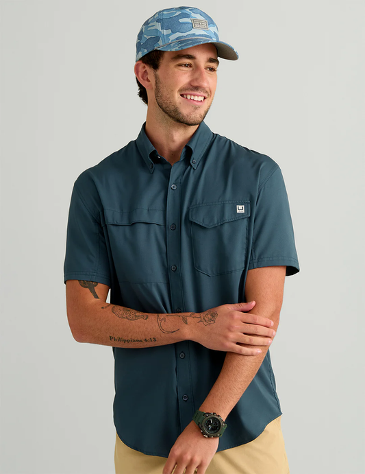 Tide Point Short Sleeve Button-Down - Sea Storm - Southern Belle Boutique