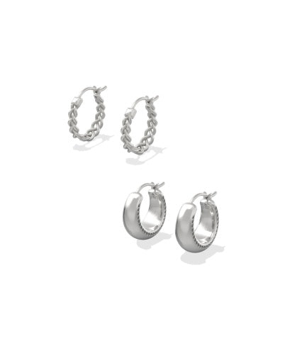 Gabriella Set Of Huggie Earrings Vintage Silver - Southern Belle Boutique