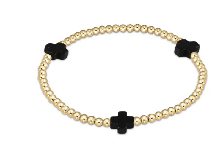 Signature Cross Gold Pattern 3MM Bead Bracelet - Onyx