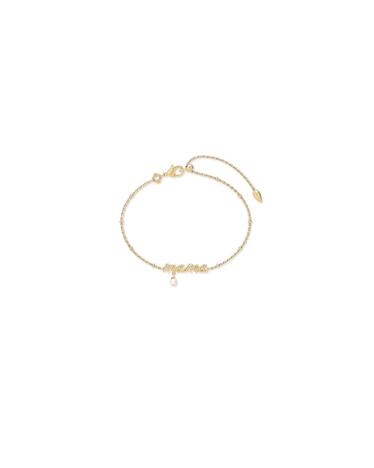 Mama Script Delicate Chain Bracelet - Gold White Pearl - Southern Belle Boutique