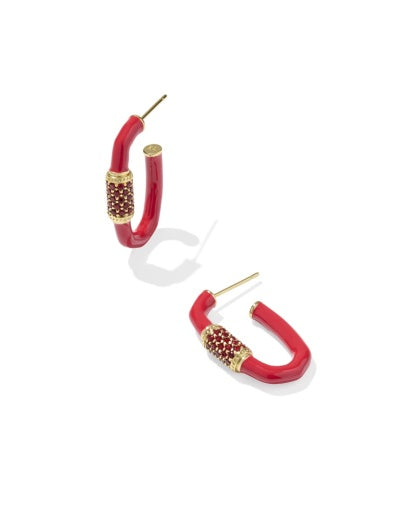 Emery Enamel Hoop Earrings - Gold Red Mix