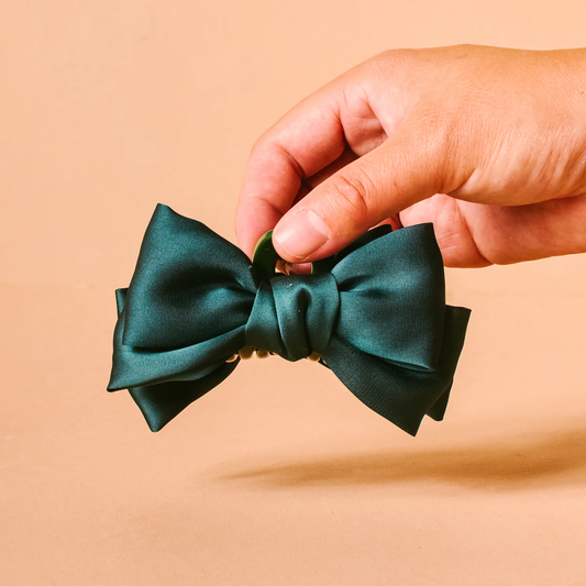 Green Mini Satin Bow Claw Clip