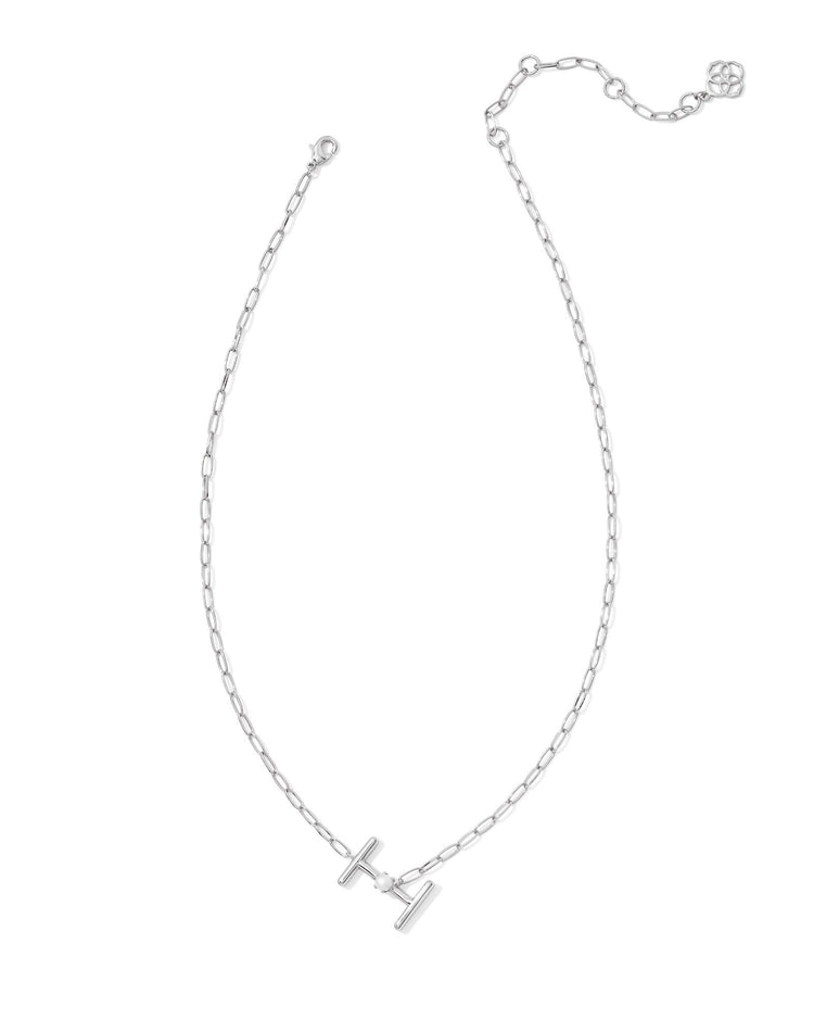 Pearl Letter I Short Pendant Necklace - Silver