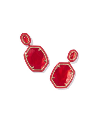 Daphne Enamel Frame Drop Earrings - Gold Red Illusion