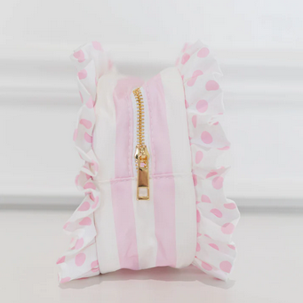Large Clear Pouch - Pink Polka Stripe - Southern Belle Boutique