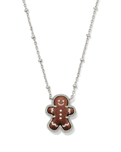 Gingerbread Short Pendant Necklace Silver Brown Goldstone - Southern Belle Boutique