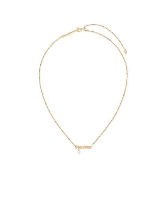 Mama Script Pendant Necklace - Gold White Pearl - Southern Belle Boutique
