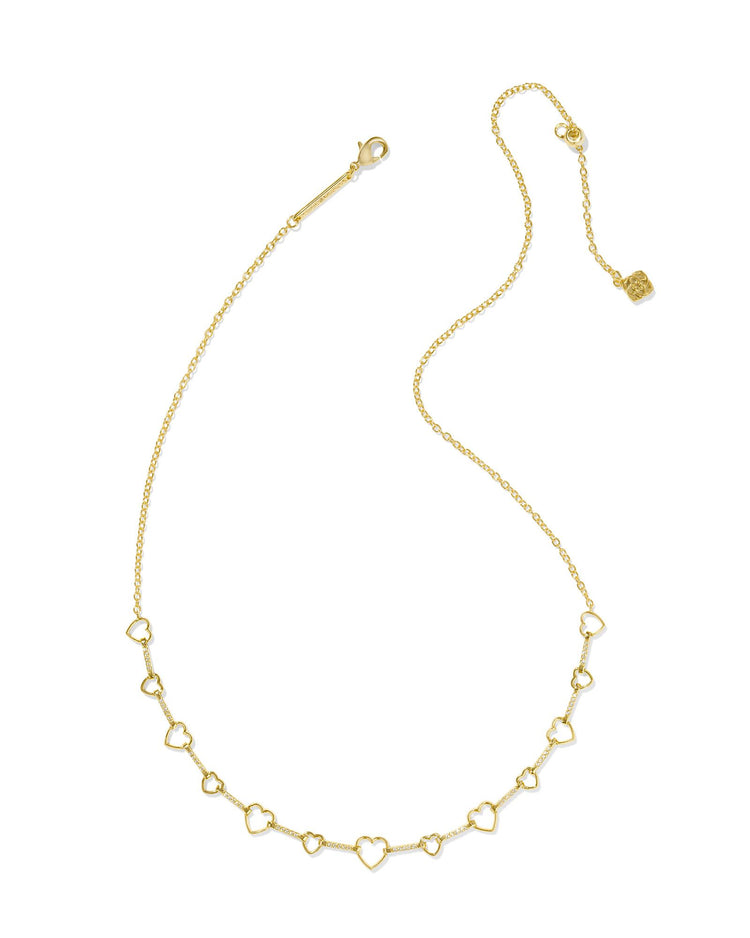 Haisley Heart Strand Necklace - Gold White Crystal