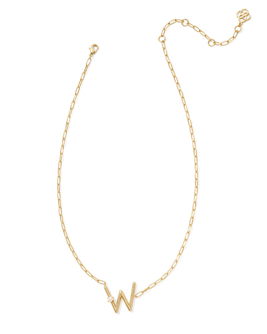 Pearl Initial W Short Pendant Necklace - Gold - Southern Belle Boutique