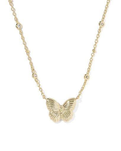Cailey Butterfly Short Pendant Necklace - Gold Pink Opalescent Resin - Southern Belle Boutique