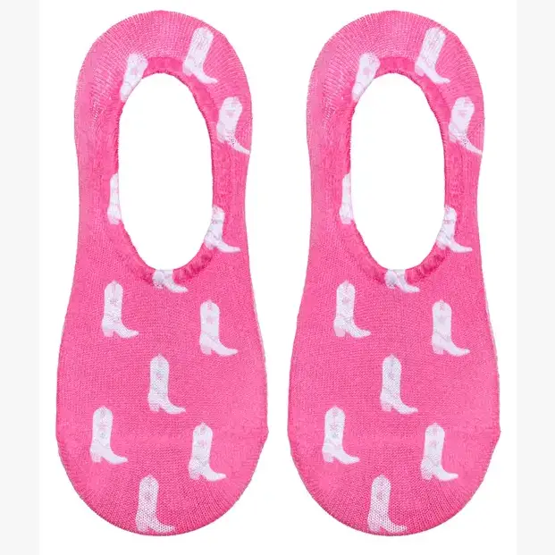 No-Show Liner Socks - White Cowgirl Boots - Pink - Southern Belle Boutique