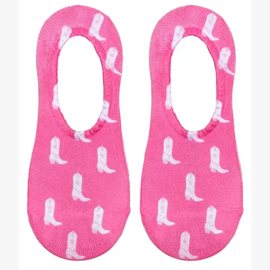 No-Show Liner Socks - White Cowgirl Boots - Pink - Southern Belle Boutique