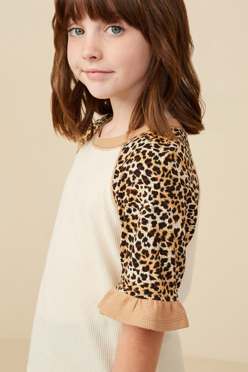 Girls Cheetah Sleeve Raglan Knit Top - Southern Belle Boutique