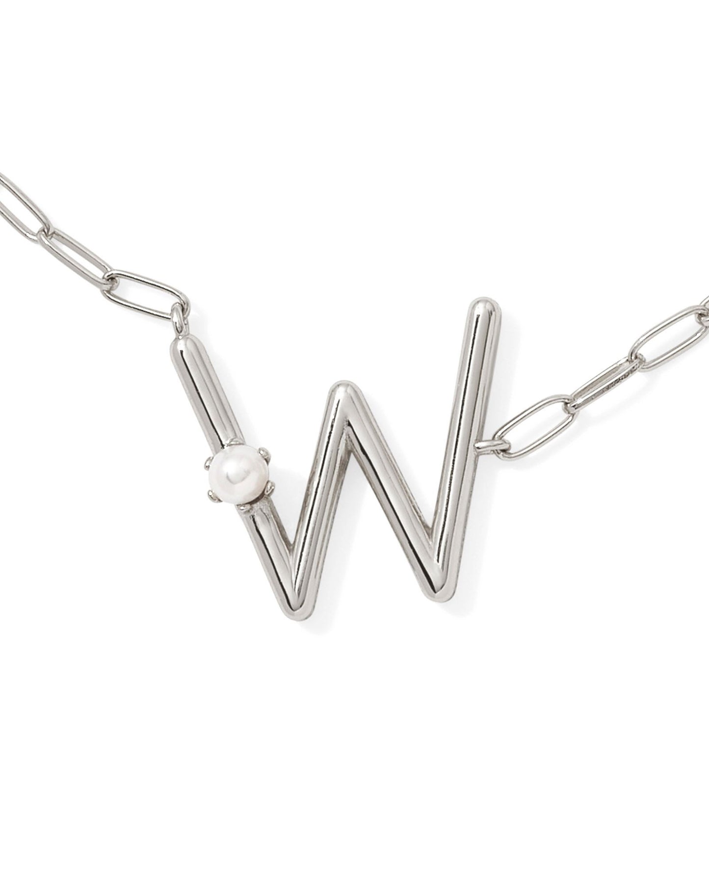 Pearl Initial W Short Pendant Necklace - Silver - Southern Belle Boutique