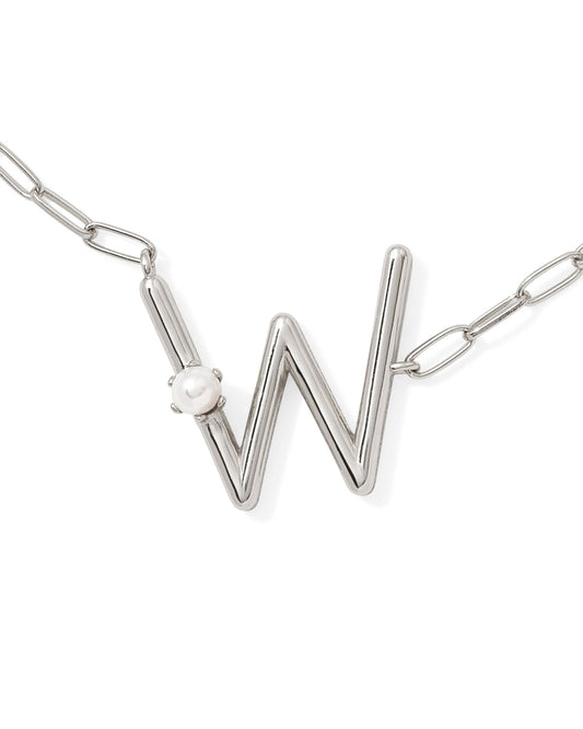 Pearl Initial W Short Pendant Necklace - Silver - Southern Belle Boutique