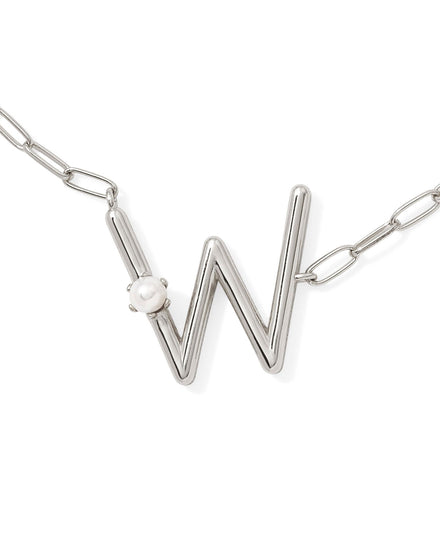 Pearl Initial W Short Pendant Necklace - Silver - Southern Belle Boutique