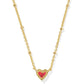 Mini Ari Heart Satellite Short Pendant Necklace - Gold Red Kyocera Opal