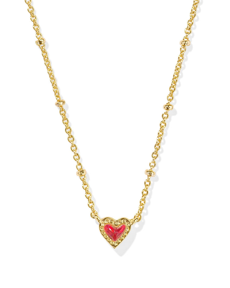 Mini Ari Heart Satellite Short Pendant Necklace - Gold Red Kyocera Opal