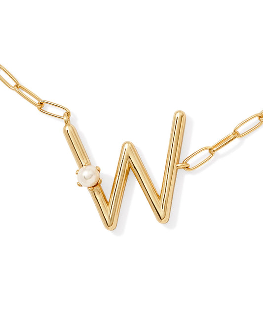 Pearl Initial W Short Pendant Necklace - Gold - Southern Belle Boutique