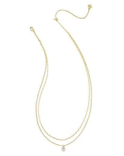 Cailin Multi Stand Necklace - Gold White Crystal