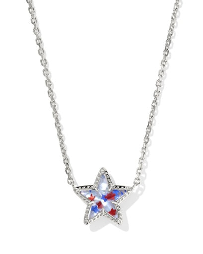 Cassidy Short Pendant Necklace - Silver Red White Blue Star Illusion