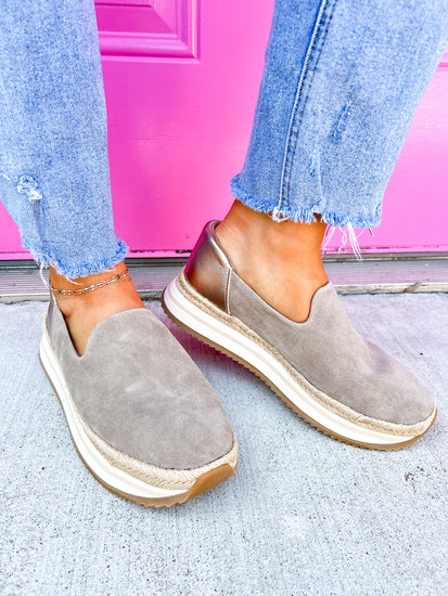 Jocelyn Taupe Metallic Suede Espadrille Sneaker - Southern Belle Boutique