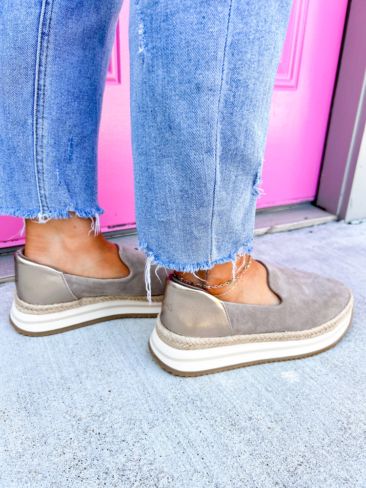 Jocelyn Taupe Metallic Suede Espadrille Sneaker - Southern Belle Boutique