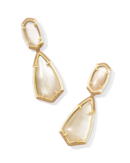 Camry Enamel Frame Statement Earrings Gold Natural Mother Of Pearl