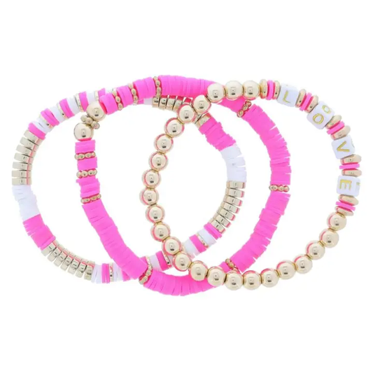 Pink & White Sequin & Beaded Love Beads Bracelet Set - Southern Belle Boutique