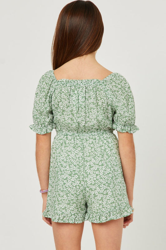 Girls Ditsy Floral Smocked Puff Sleeve Romper