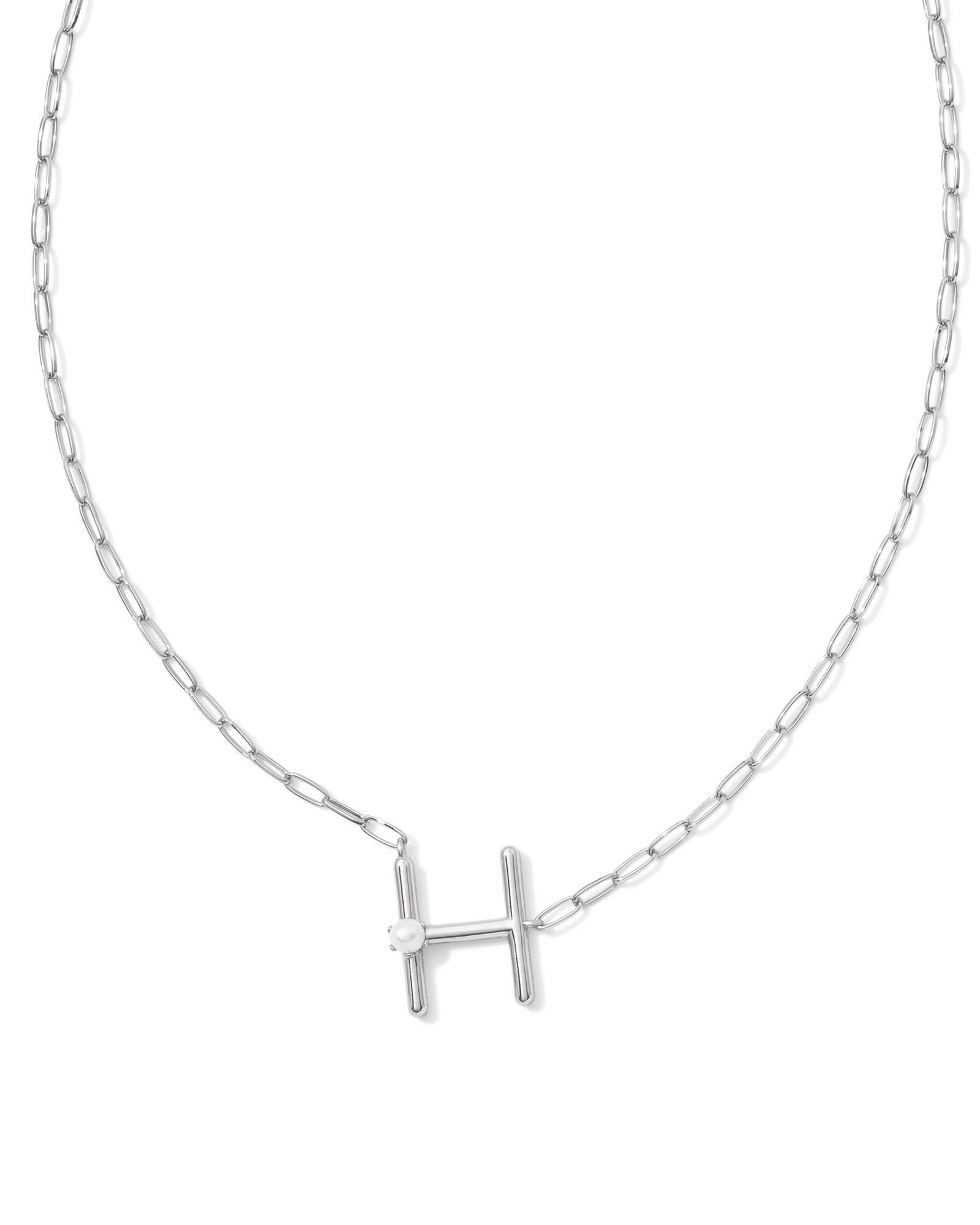 Pearl Initial H Short Pendant Necklace - Silver - Southern Belle Boutique