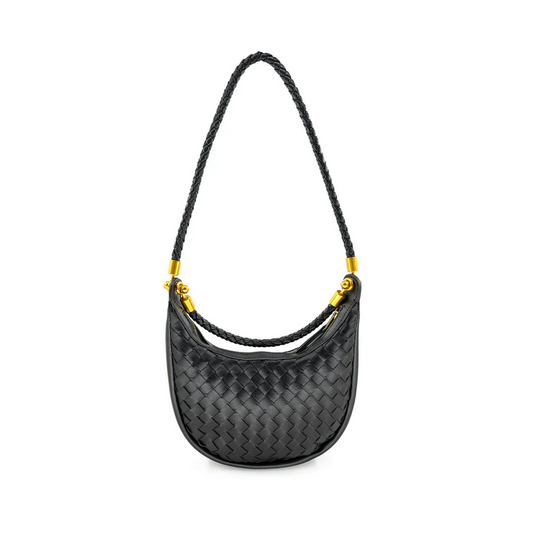 Black Woven Vegan Leather Hobo Bag - Small