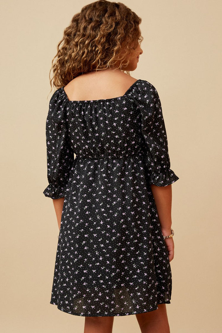 Black Floral Smocked Dress