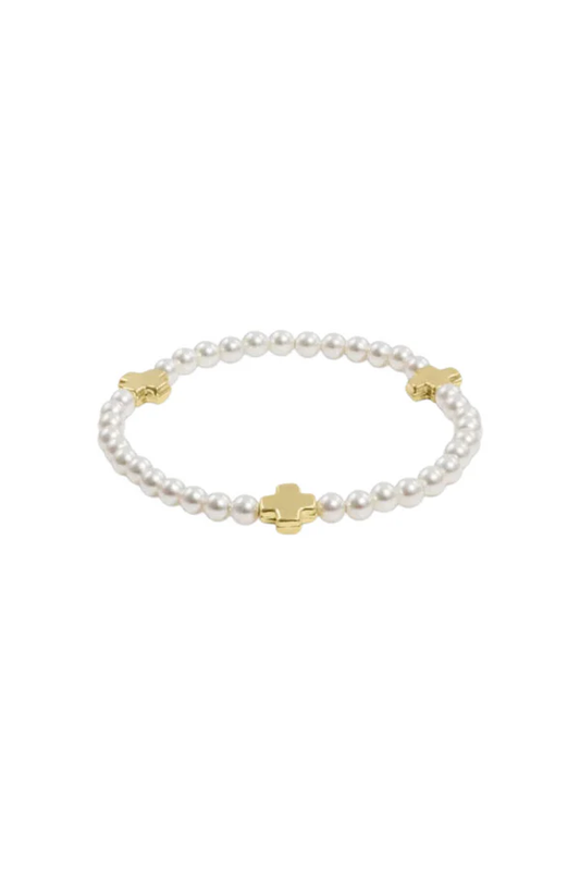 Signature Cross Small Pearl Pattern 3mm Bead Bracelet - Gold