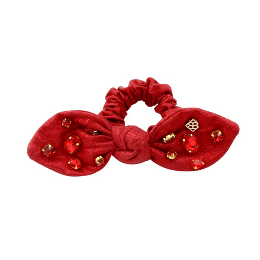 Shimmer Bow Scrunchie with Hand Sewn Crystals in Red - Southern Belle Boutique