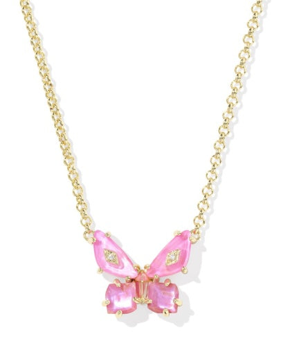 Bianca Butterfly Short Pendant Necklace - Gold Pink Mix
