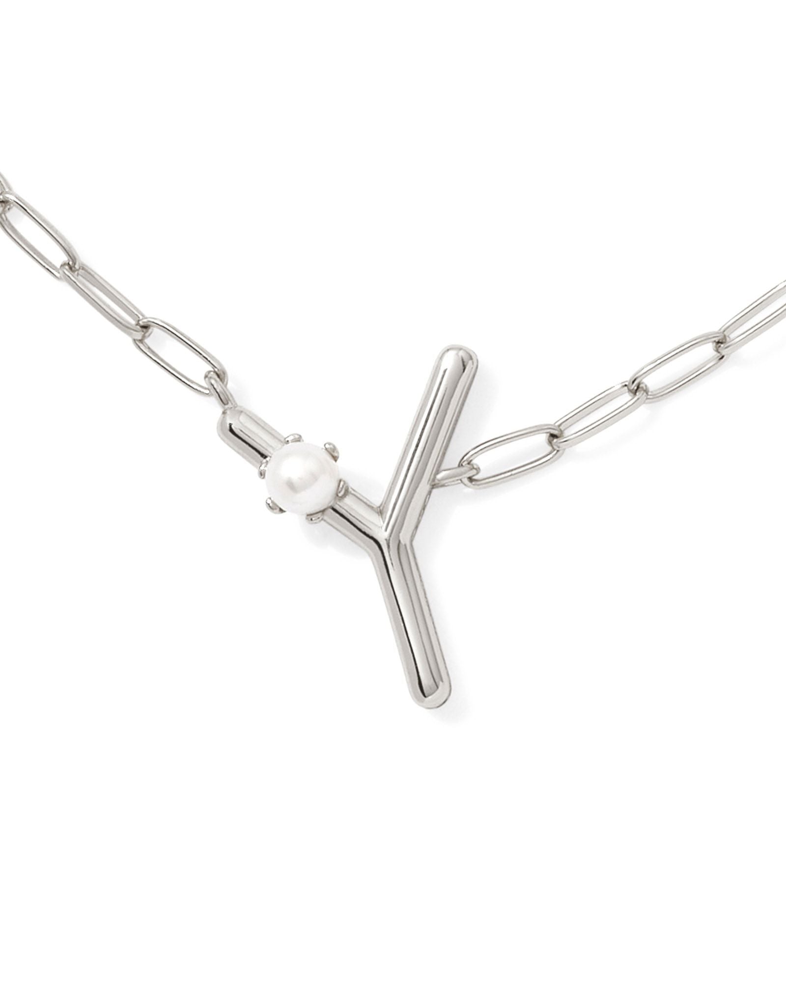 Pearl Initial Y Short Pendant Necklace - Silver - Southern Belle Boutique