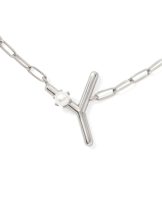 Pearl Initial Y Short Pendant Necklace - Silver - Southern Belle Boutique