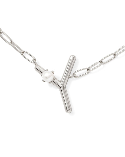 Pearl Initial Y Short Pendant Necklace - Silver - Southern Belle Boutique
