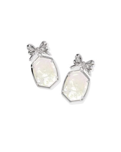 Daphne Bow Drop Earrings Silver Iridescent Crystal Ivory Illusion - Southern Belle Boutique