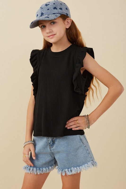 Black Ruffle Sleeve Tank