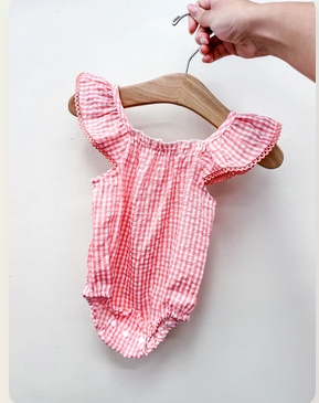 Pink Gingham Summer Romper - Southern Belle Boutique