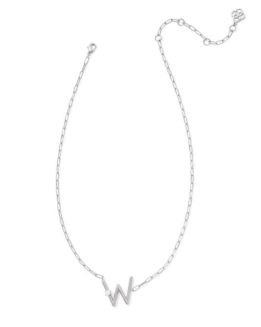Pearl Initial W Short Pendant Necklace - Silver - Southern Belle Boutique
