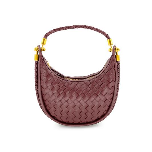 Burgundy Woven Vegan Leather Hobo Bag - Small