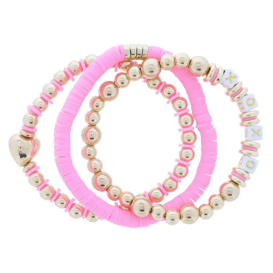 Pink Rubber Sequin Beaded with Xoxo Bracelet - Southern Belle Boutique