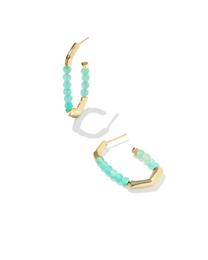 Sylvia Hoop Earrings Gold Teal Amazonite - Southern Belle Boutique