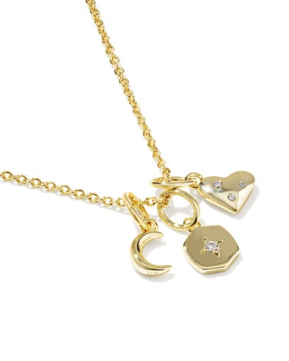 Arlene Charm Necklace Gold White Cz