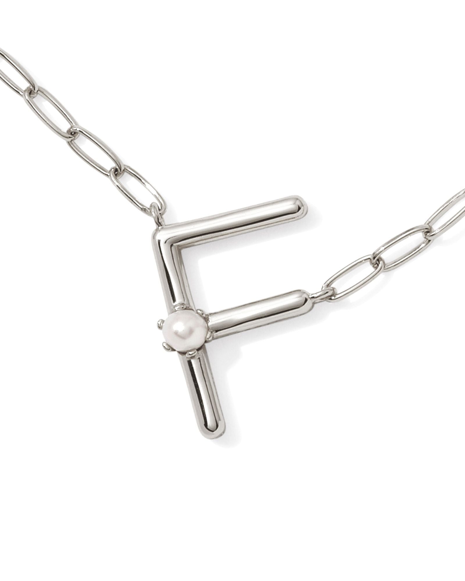 Pearl Initial F Short Pendant Necklace - Silver - Southern Belle Boutique